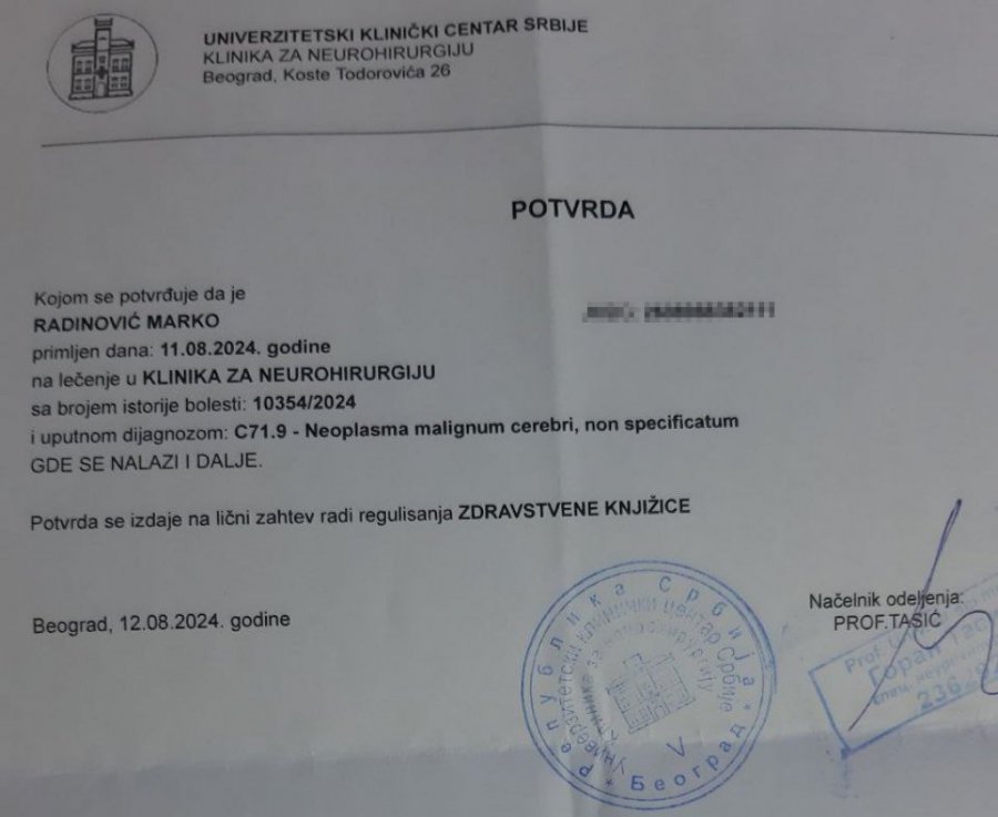 HAJDE SVI DA POMOGNEMO: Marku je operisan maligni tumor mozga, porodica mora hitno da nađe 55.000 evra da plati transport iz UAE!