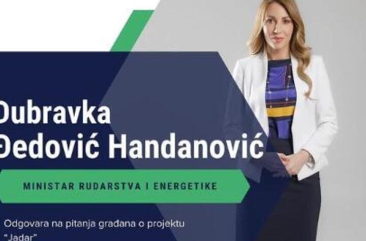 MINISTARKA ĐEDOVIĆ HANDANOVIĆ: Od 9:30 odgovaram na sva vaša pitanja u vezi sa projektom 'Jadar'