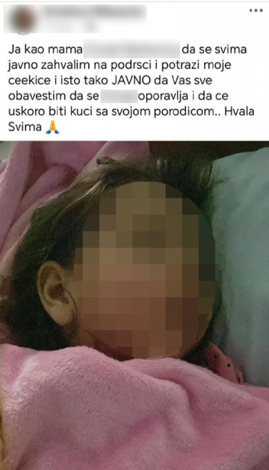 OGLASILA SE MAJKA DEVOJČICE SA UBA: Objavila u kakvom je stanju malena, pa poručila svima OVO! (FOTO)