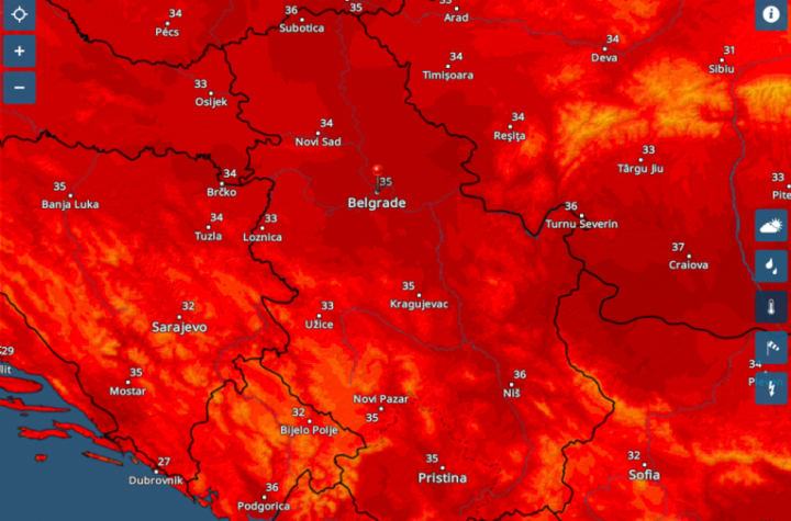SVE SE CRVENI KAO U PAKLU! Temperaturni radar pokazuje razmere apokalipse koja nas čeka sve do petka (FOTO)