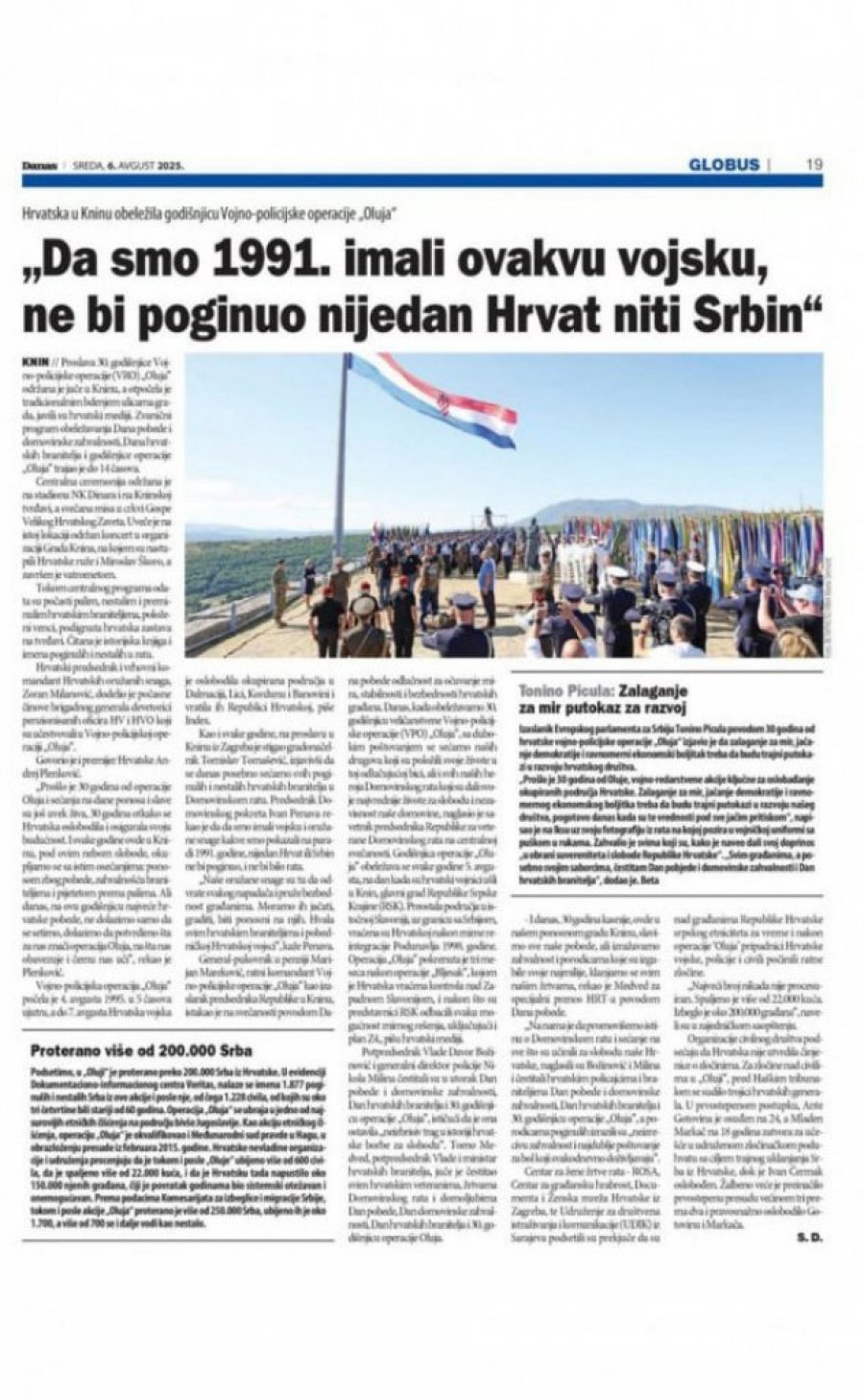 SLAVE OLUJU I HRVATSKU VOJSKU! Sramotni hvalospev lista Danas o pogromu u kom je proterano 250.000 Srba više i ne iznenanđuje! (FOTO)