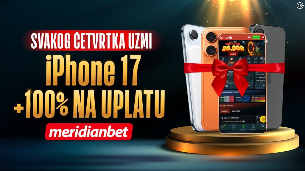 MERIDIAN POKLANJA! Svakog četvrtka UZMI iPhone 17 i 100% VIŠE BONUSA