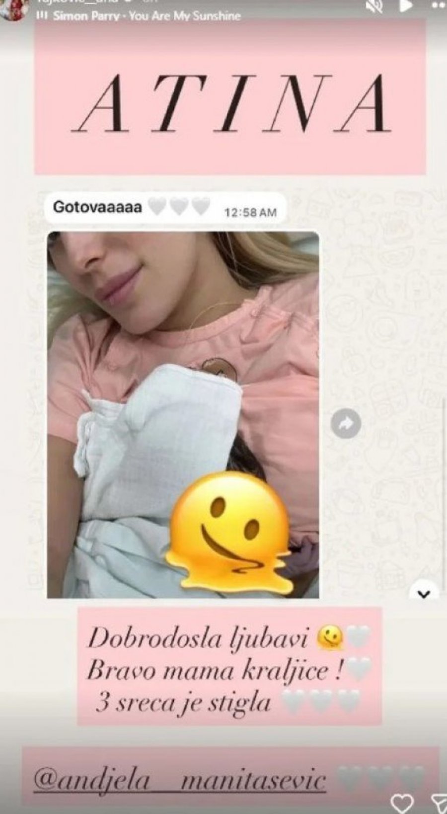 ANA RAJKOVIĆ PODELILA PRVU SLIKU SA BEBOM - STIGLA TREĆA SREĆA! Naslednica će se zvati isto kao Karleušina i Duškova ćera!