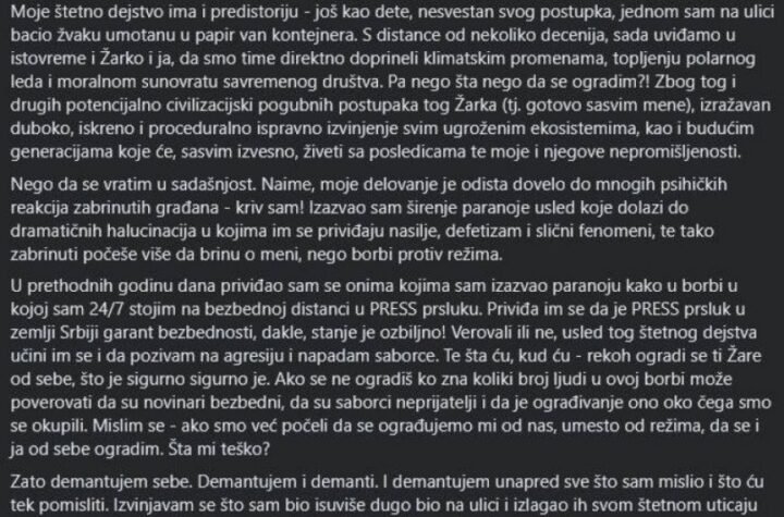 BLOKADERSKO LUDILO DOSTIGLO POTPUNO NOVI NIVO! Žarko Bogosavjević se ogradio OD SAMOG SEBE!