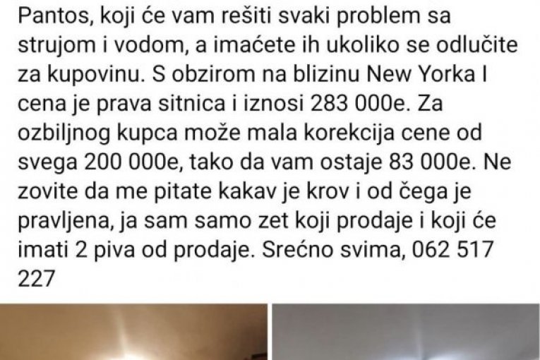 SLAVKO JE POSTAVIO NAJORIGINALNIJI OGLAS U SRBIJI! Prodaje kuću "u blizini" Njujorka, daje popust od čak 200.000 evra! (FOTO)
