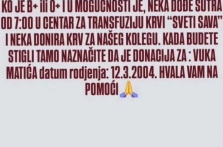 MLADIĆ SE BORI ZA ŽIVOT! Potrebna krv za momka koji je teško povređen u udesu kod Rume! APEL SE ŠIRI DRUŠTVENIM MREŽAMA! (FOTO)