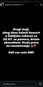 CRNA OBJAVA OSVANULA NA PROFILU DRAGANE MIRKOVIĆ: Koncert odložen, saopštene TUŽNE VESTI!