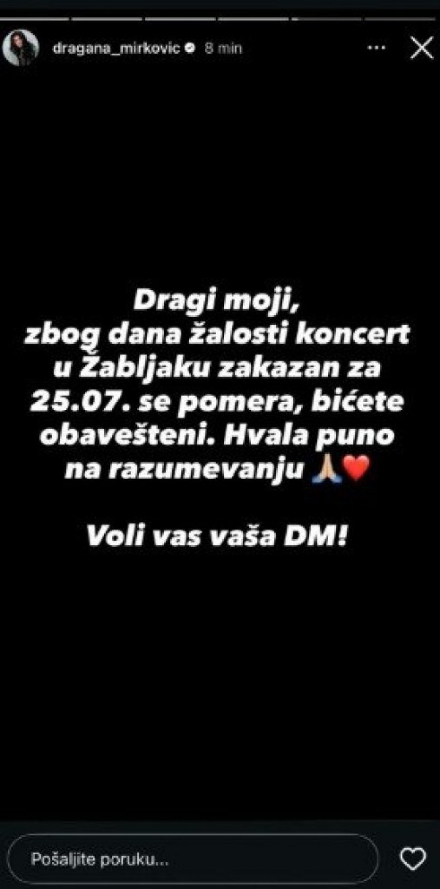 CRNA OBJAVA OSVANULA NA PROFILU DRAGANE MIRKOVIĆ: Koncert odložen, saopštene TUŽNE VESTI!