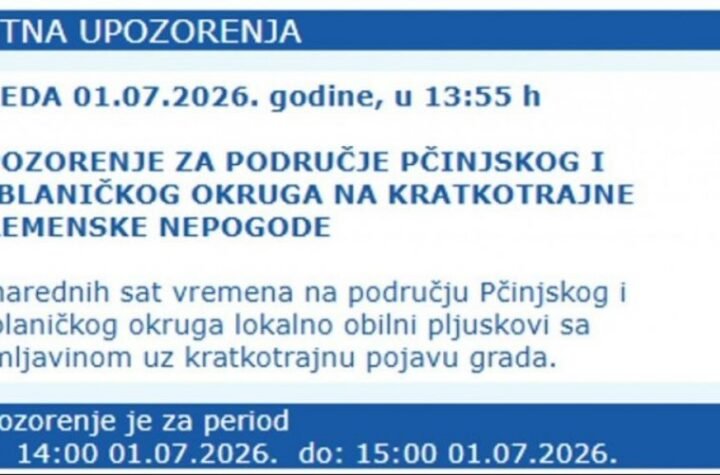 RHMZ SAMO NIŽE HITNA UPOZORENJA! U narednih sat vremena neka se spreme OVI delovi Srbije - stižu PLJUSKOVI, GRAD I GRMLJAVINA!
