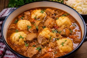 SVINJSKI GULAŠ sa mekanim knedlama: Bogat domaći ručak uz koji se tanjir briše hlebom (RECEPT)