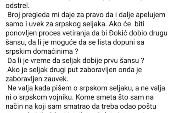 "AKO ĐOKIĆ ZASLUŽUJE DRUGU ŠANSU, DA LI SELJAK ZASLUŽUJE PRVU NA BLOKADERSKOJ LISTI?" Nastavak prepucavanja među blokaderima