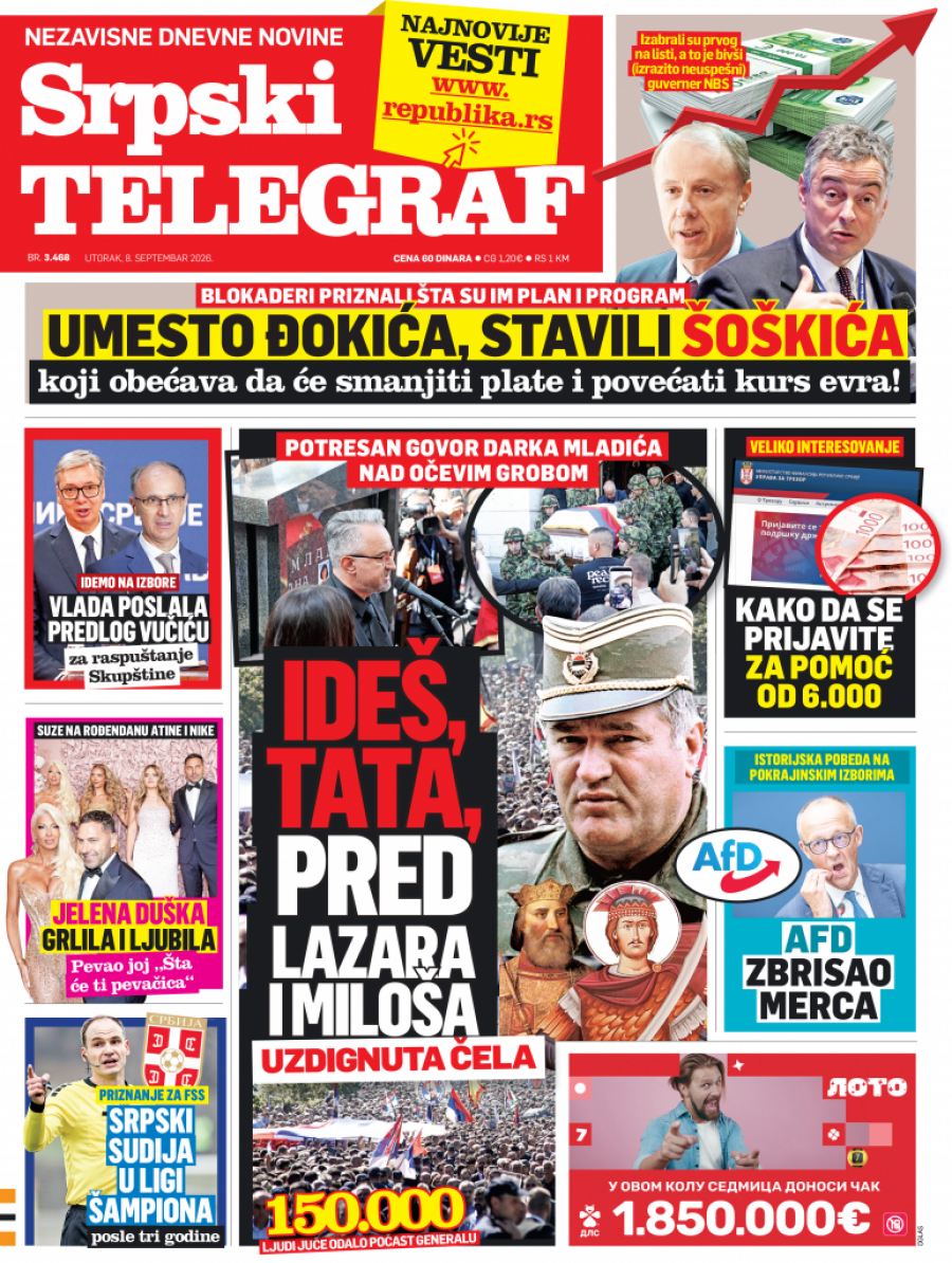 "IDEŠ, TATA, PRED LAZARA I MILOŠA UZDIGNUTA ČELA": Čitajte u Srpskom telegrafu!